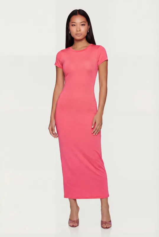 Short Sleeve Crew Neck Slit Back Maxi Dress sold by Rainbow