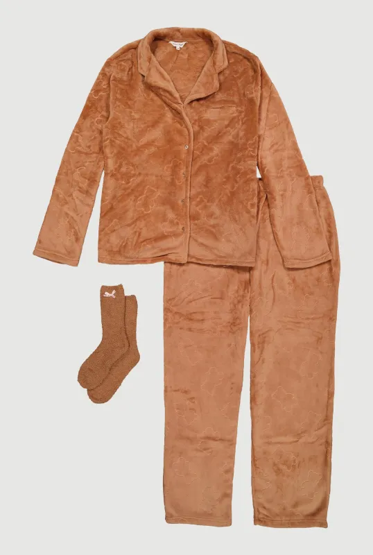 Plus Size Patterned Plush Pajama Gift Set made by Rainbow