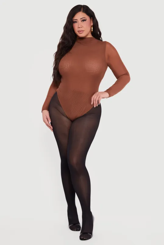 Plus Size Mesh High Neck Long Sleeve Bodysuit made by Rainbow