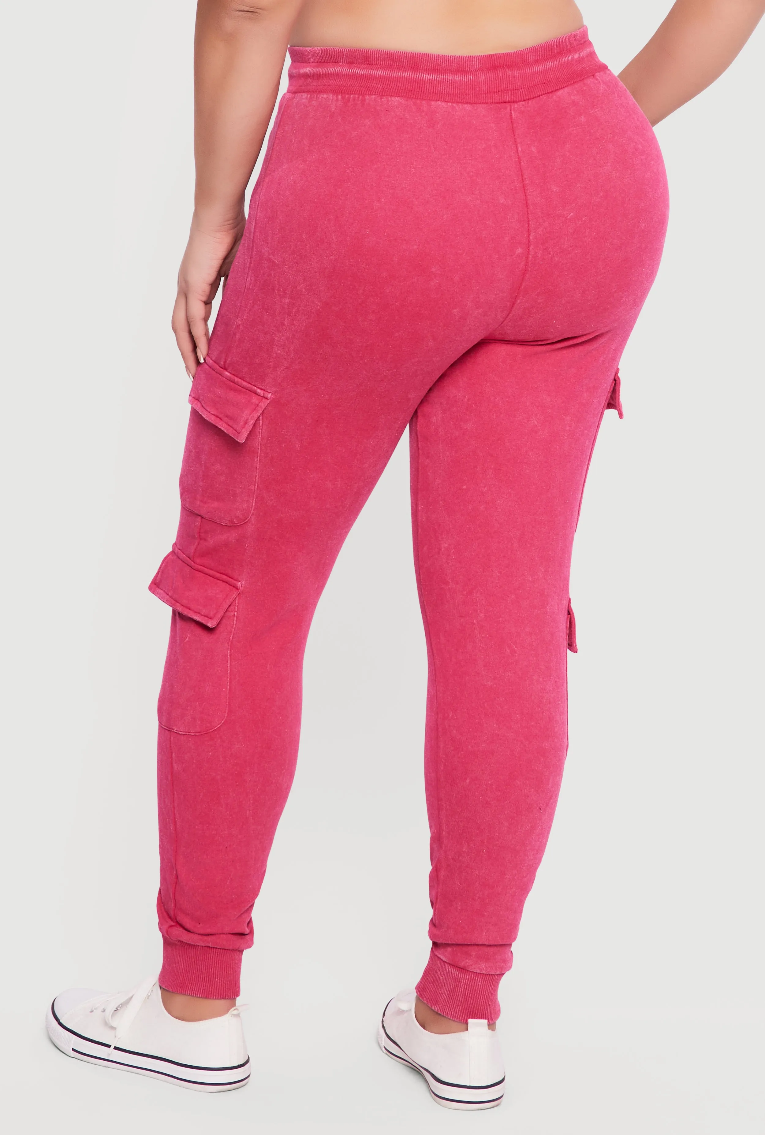 Plus Size Acid Wash Fleece Joggers with Cargo Pockets sold by Rainbow product image thumbnail 5