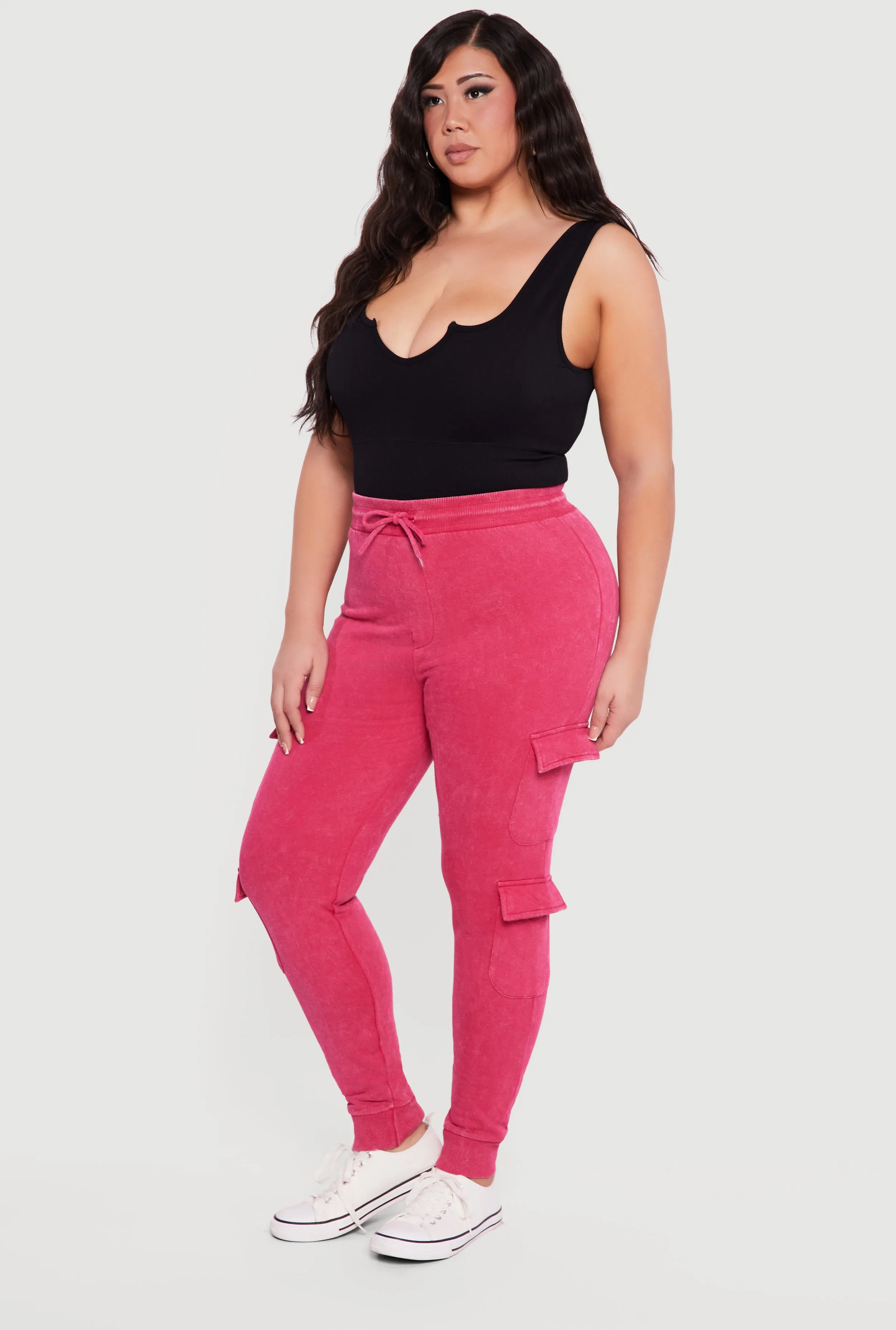 Plus Size Acid Wash Fleece Joggers with Cargo Pockets sold by Rainbow product image thumbnail 2