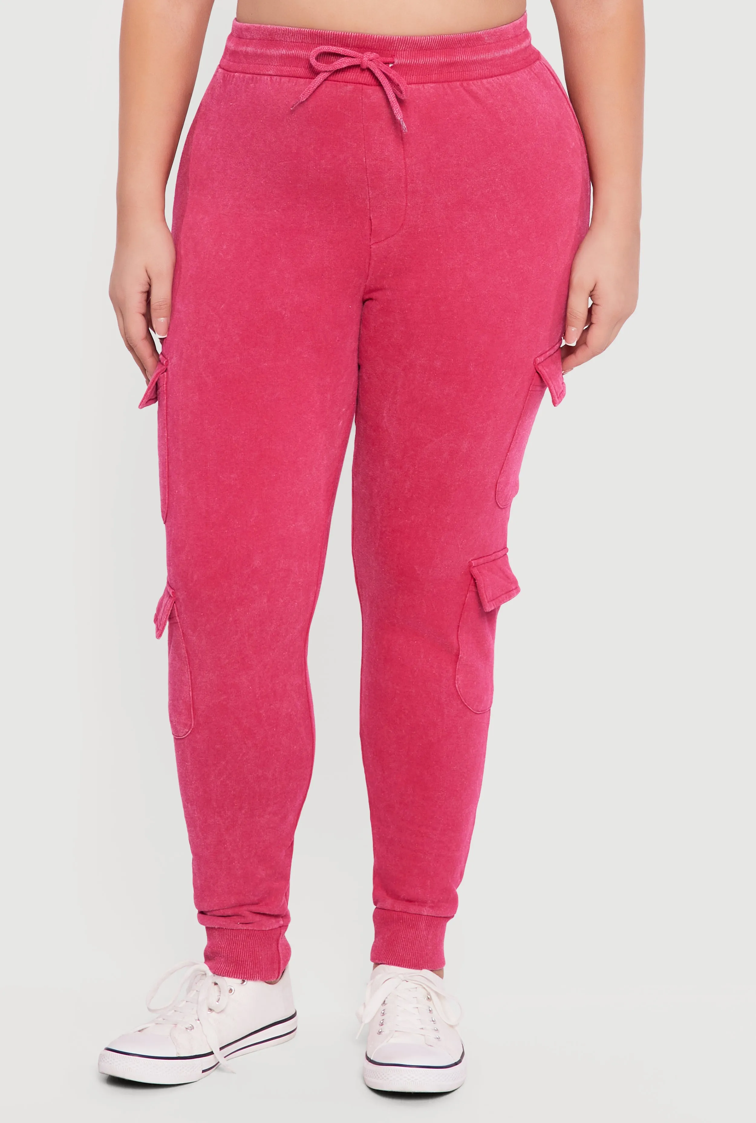 Plus Size Acid Wash Fleece Joggers with Cargo Pockets sold by Rainbow product image thumbnail 3