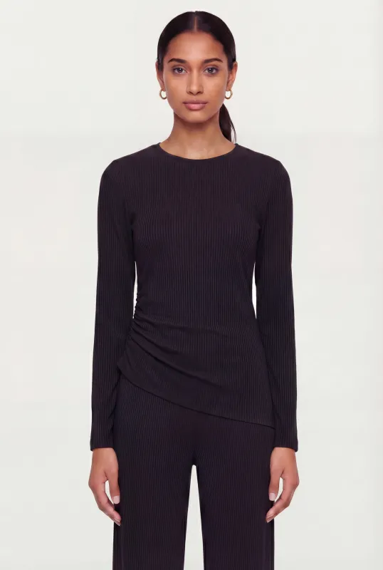 Ribbed Knit Side Ruched Long Sleeve Blouse sold by Rainbow