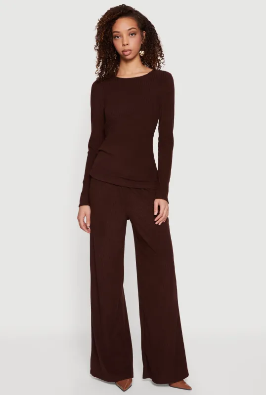Ribbed Knit Pull On Wide Leg Pants sold by Rainbow
