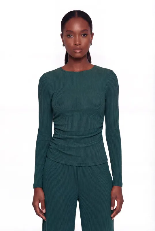 Ribbed Knit Side Ruched Long Sleeve Blouse sold by Rainbow