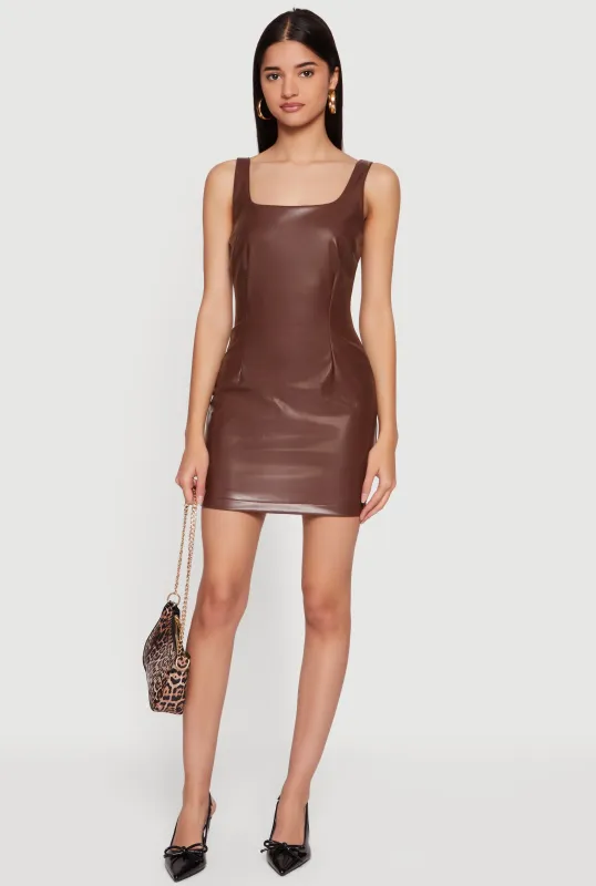 Faux Leather Zip Back Bodycon Mini Dress sold by Rainbow
