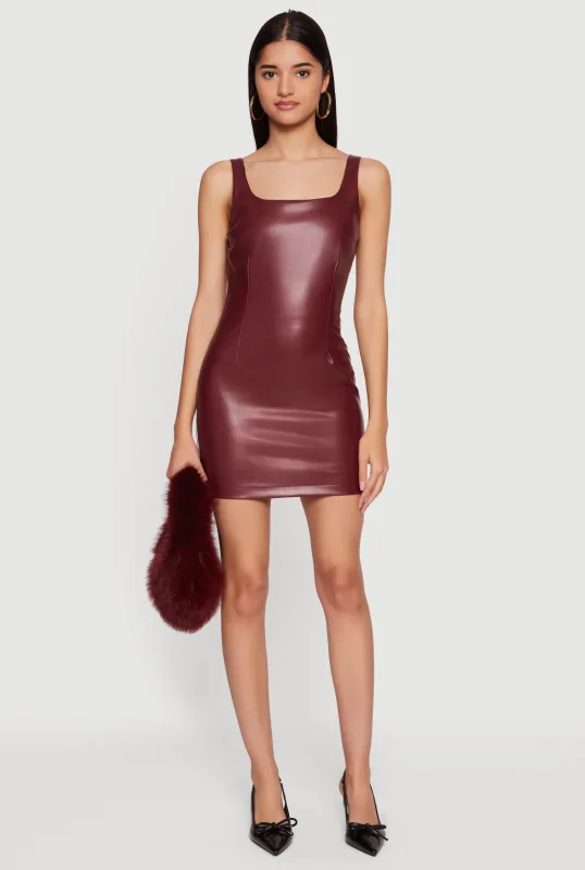 Faux Leather Zip Back Bodycon Mini Dress sold by Rainbow
