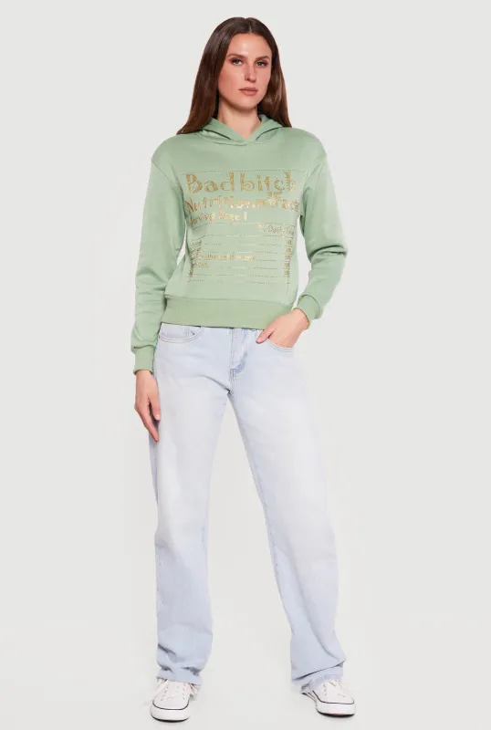 Bad Bitch Nutritional Facts Rhinestone Studded Hoodie sold by Rainbow