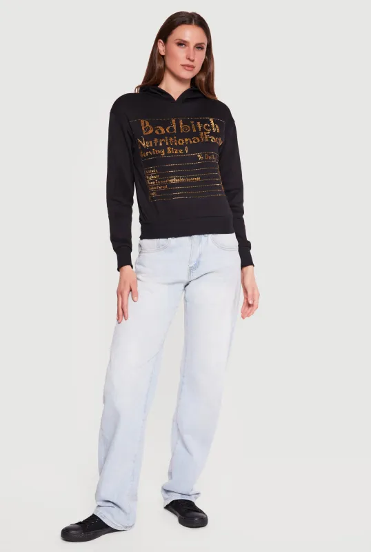 Bad Bitch Nutritional Facts Rhinestone Studded Hoodie sold by Rainbow