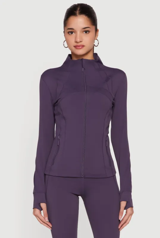 Long Sleeve Mock Neck Zip Front Jacket with Thumb Holes sold by Rainbow