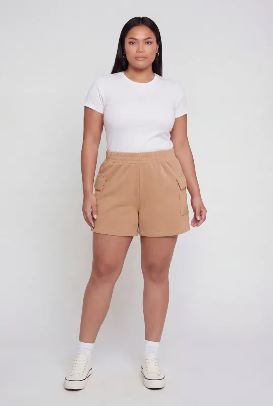 Plus Size High Waisted Fleece Cargo Shorts sold by Rainbow