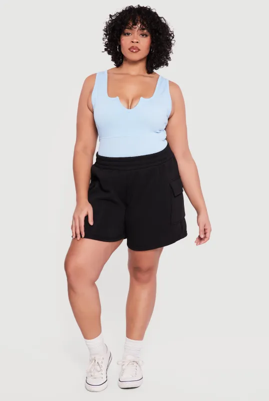 Plus Size High Waisted Fleece Cargo Shorts sold by Rainbow