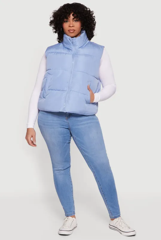 Plus Size Drawstring Hem Zip Front Puffer Vest made by Almost Famous