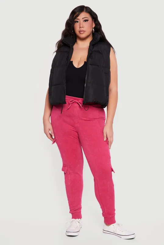 Plus Size Drawstring Hem Zip Front Puffer Vest sold by Rainbow