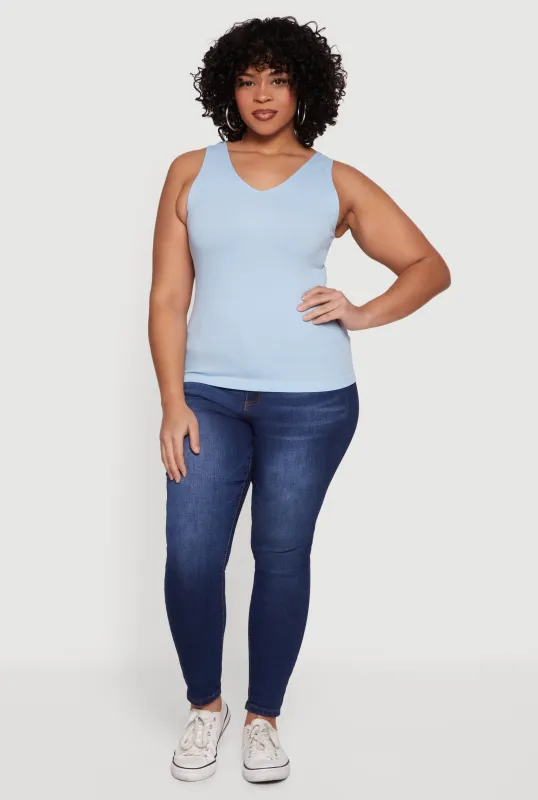 Plus Size Seamless Ribbed Knit V Neck Top sold by Rainbow