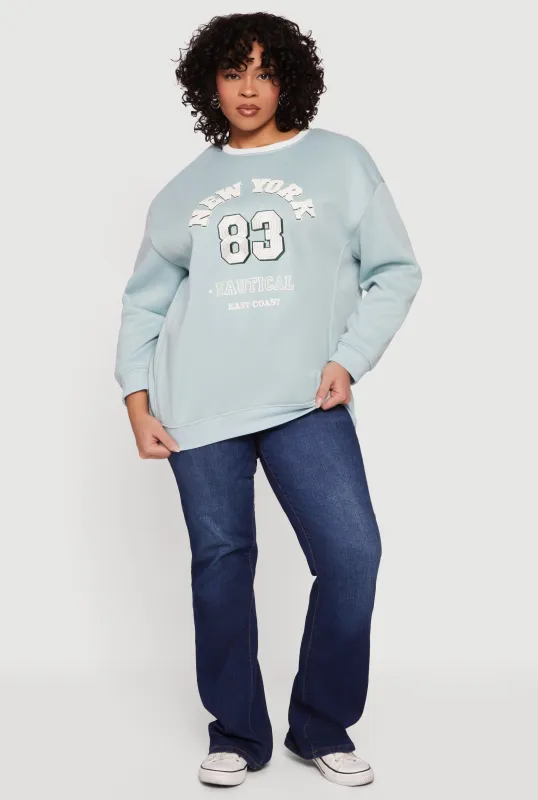 Plus Size New York 83 Nautical Embroidered Graphic Sweatshirt sold by Rainbow
