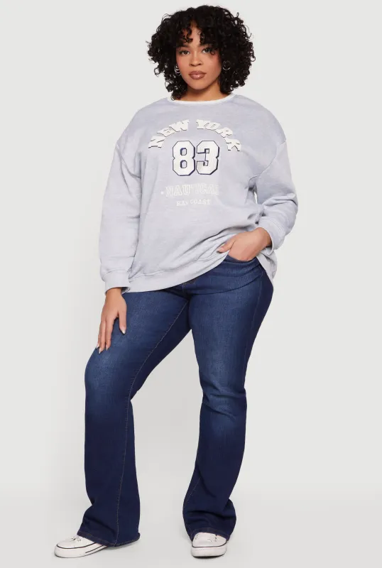Plus Size New York 83 Nautical Embroidered Graphic Sweatshirt sold by Rainbow