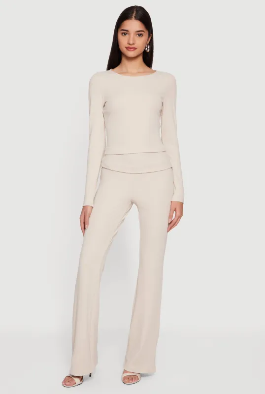 Ribbed Knit Fold Over Flare Leg Pants sold by Rainbow