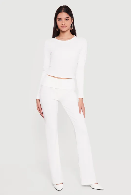 Ribbed Knit Fold Over Flare Leg Pants sold by Rainbow