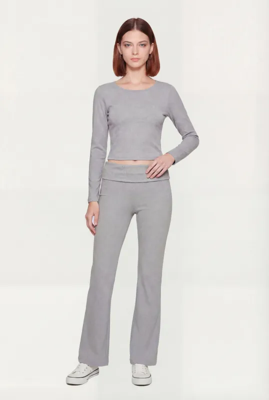 Ribbed Knit Fold Over Flare Leg Pants sold by Rainbow