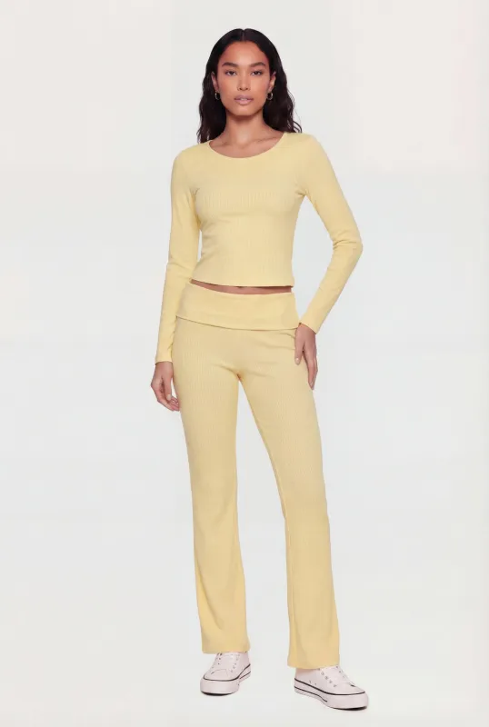 Ribbed Knit Fold Over Flare Leg Pants sold by Rainbow
