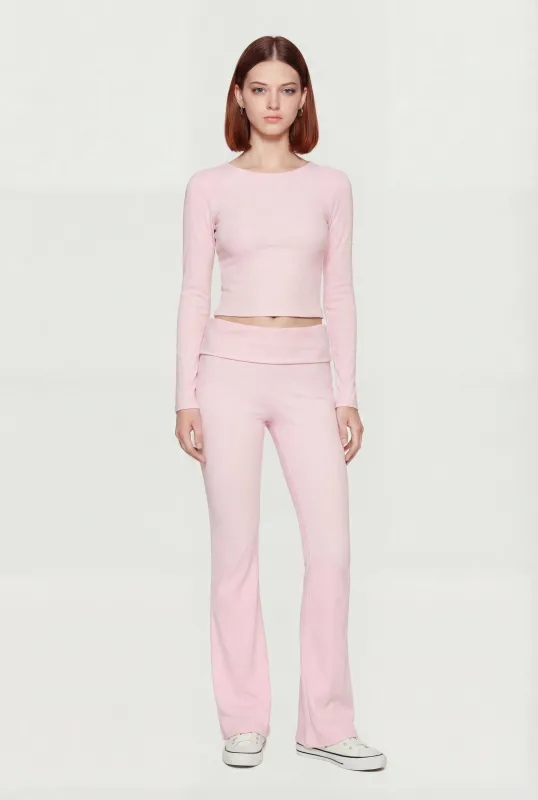 Ribbed Knit Fold Over Flare Leg Pants sold by Rainbow