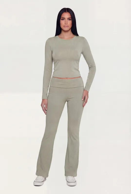 Ribbed Knit Fold Over Flare Leg Pants sold by Rainbow