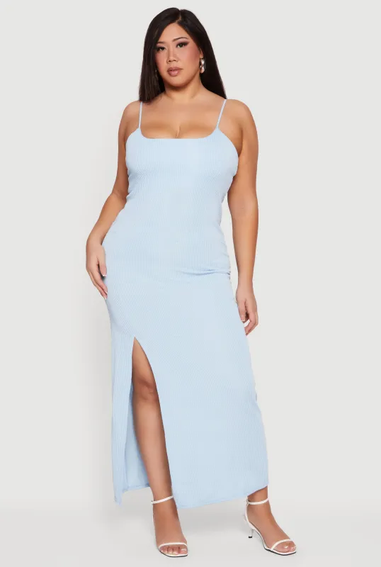 Plus Size Shelf Bra Ribbed Knit Side Slit Dress made by Rainbow