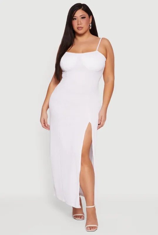 Plus Size Ribbed Knit Front Slit Bustier Dress sold by Rainbow