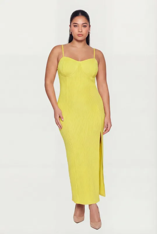 Plus Size Ribbed Knit Front Slit Bustier Dress sold by Rainbow