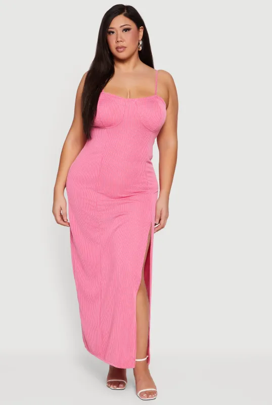 Plus Size Ribbed Knit Front Slit Bustier Dress sold by Rainbow