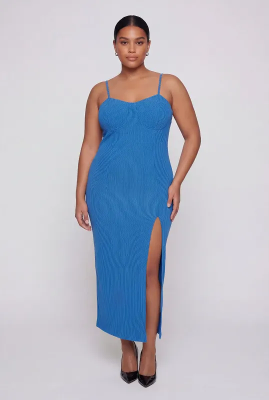 Plus Size Ribbed Knit Front Slit Bustier Dress sold by Rainbow