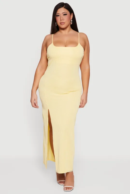 Plus Size Shelf Bra Ribbed Knit Side Slit Dress made by Rainbow
