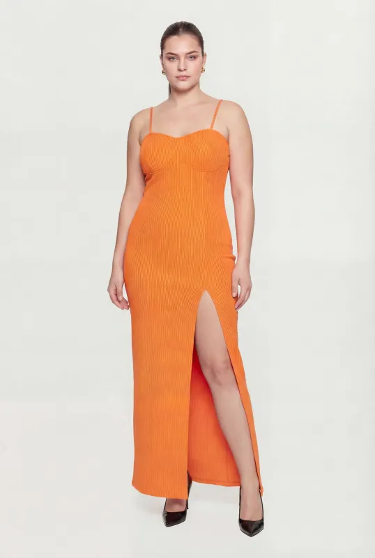 Plus Size Ribbed Knit Front Slit Bustier Dress sold by Rainbow