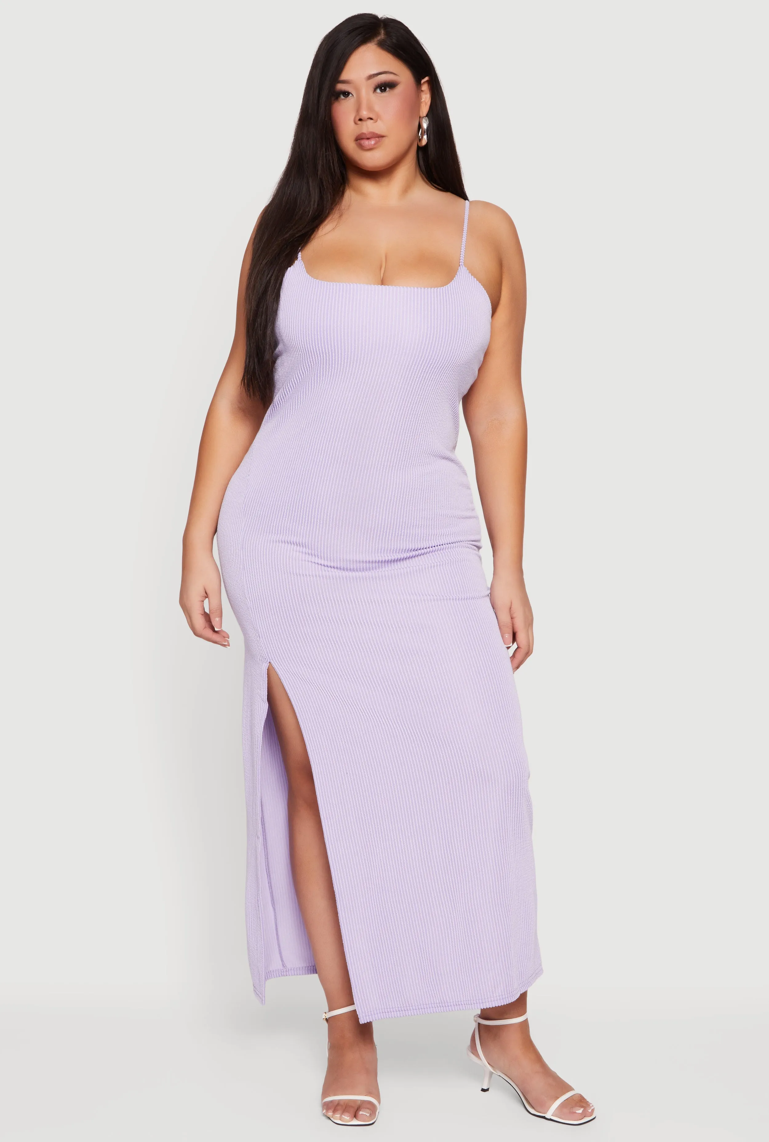 Plus Size Shelf Bra Ribbed Knit Side Slit Dress sold by Rainbow