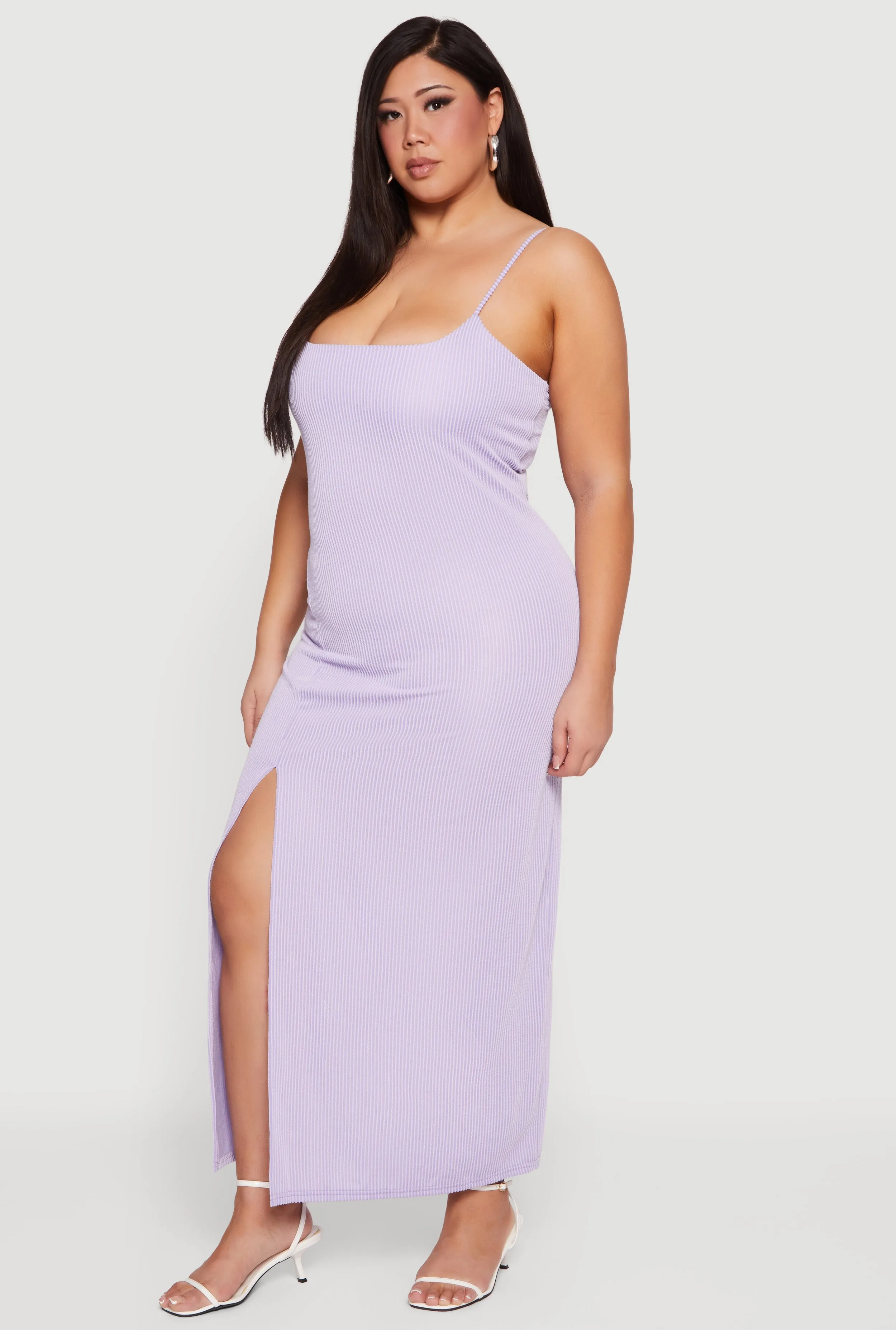 Plus Size Shelf Bra Ribbed Knit Side Slit Dress sold by Rainbow product image thumbnail 2
