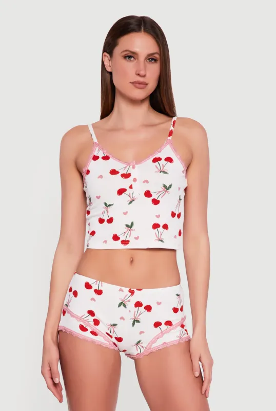 Cherry Heart Print Pajama Cami and Boyshort Panty sold by Rainbow