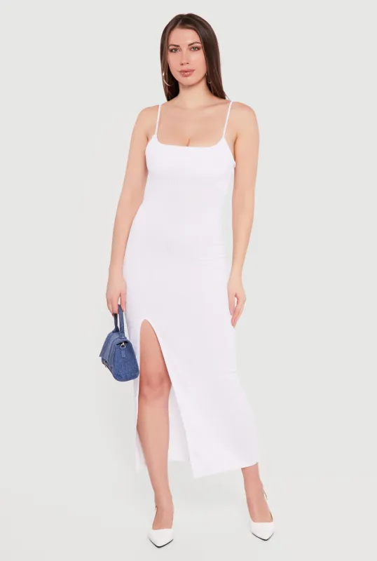Ribbed Knit Front Slit Scoop Neck Dress sold by Rainbow