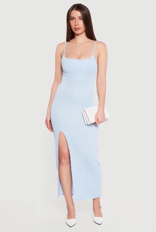 Ribbed Knit Front Slit Scoop Neck Dress sold by Rainbow