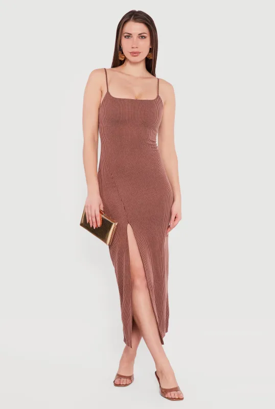 Ribbed Knit Front Slit Scoop Neck Dress sold by Rainbow