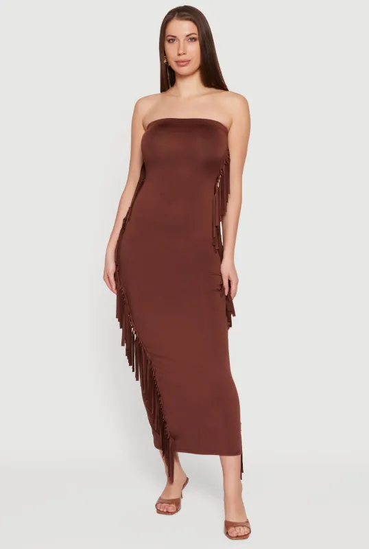 Fringe Side Slit Back Maxi Tube Dress sold by Rainbow