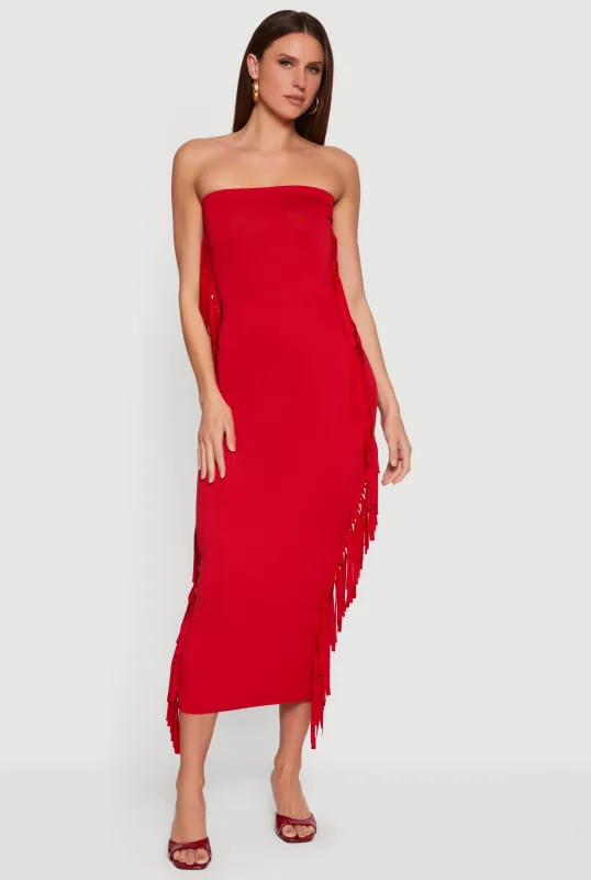 Fringe Side Slit Back Maxi Tube Dress sold by Rainbow