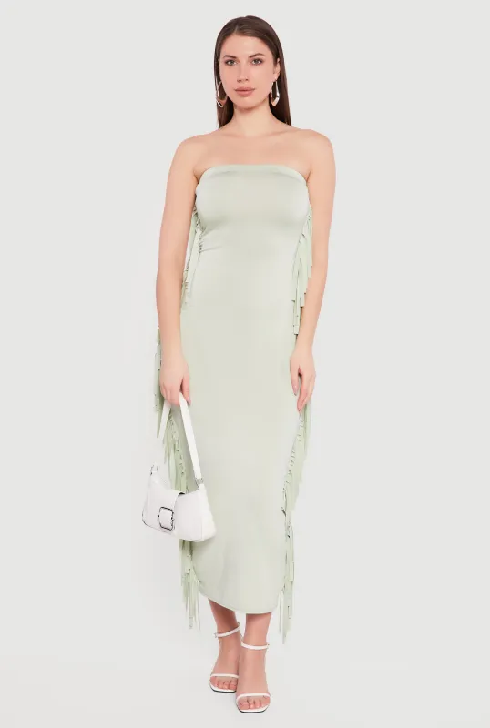 Fringe Side Slit Back Maxi Tube Dress sold by Rainbow