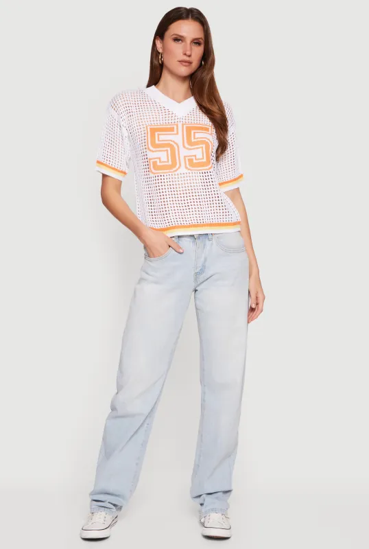 Graphic Short Sleeve Crochet Knit Jersey sold by Rainbow