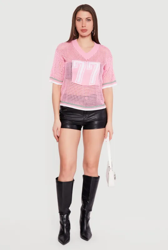 Graphic Short Sleeve Crochet Knit Jersey sold by Rainbow