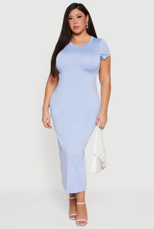 Plus Size Short Sleeve T Shirt Midi Dress sold by Rainbow