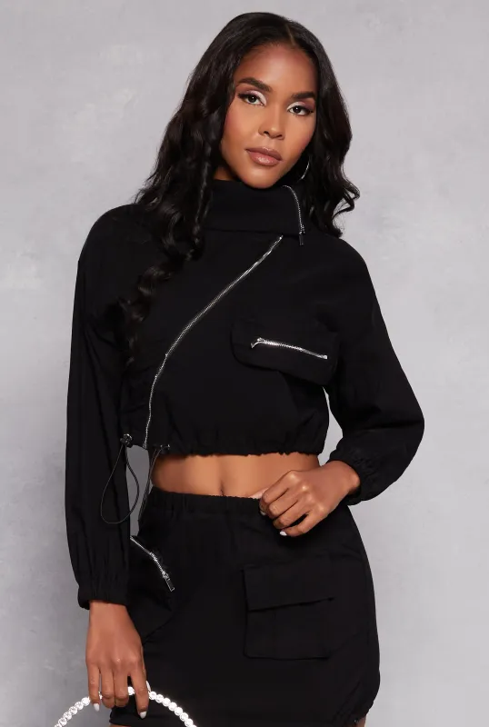 Asymmetrical Zip Front Cropped Jacket sold by Rainbow