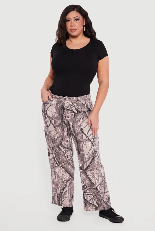 Plus Size Tree Camo Wide Leg Cargo Pants sold by Rainbow