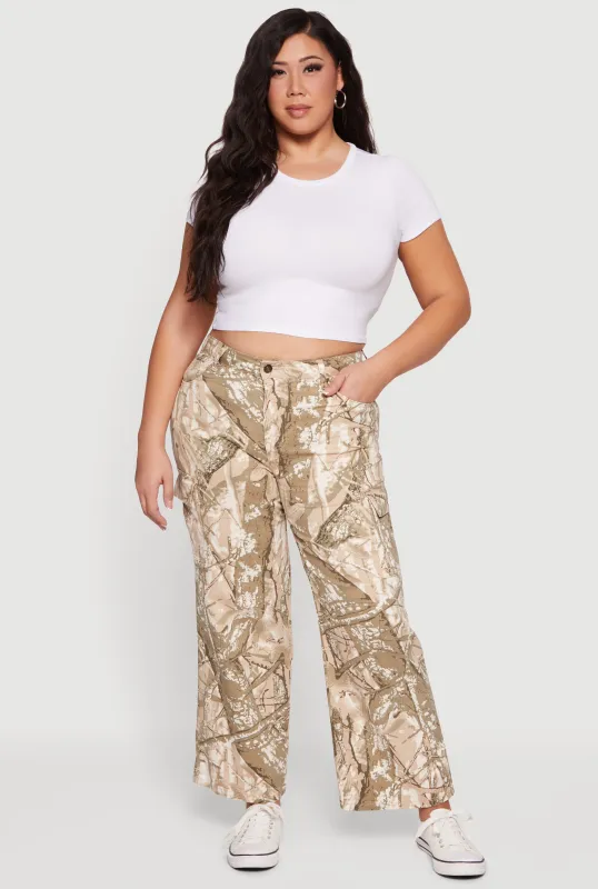 Plus Size Tree Camo Wide Leg Cargo Pants sold by Rainbow