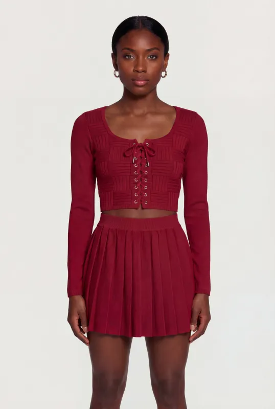 Long Sleeve Scoop Neck Lace Up Front Crop Top sold by Rainbow